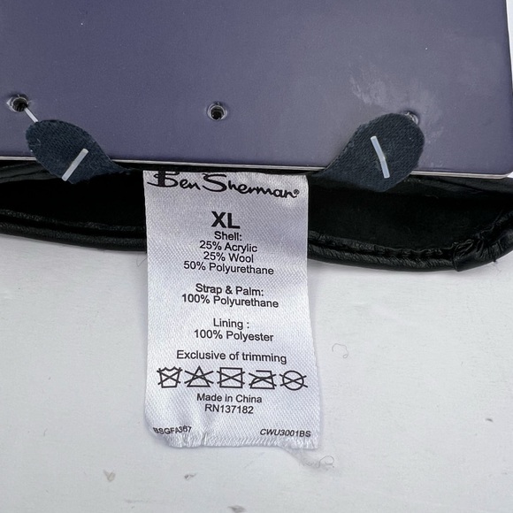 THE ORIGINAL BEN SHERMAN, MENS WARM GLOVES, FAUX WOOL & LEATHER, GREY & BLACK,XL - Picture 13 of 13